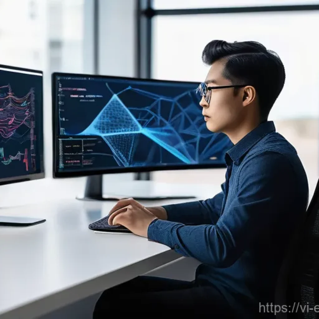 전이 학습의 데이터 증강 기법 - **Prompt:** "A young, diverse AI developer, wearing a smart casual outfit, sits intently at a clean,...
